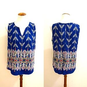 Renee C. Royal Blue Patterned Blouse